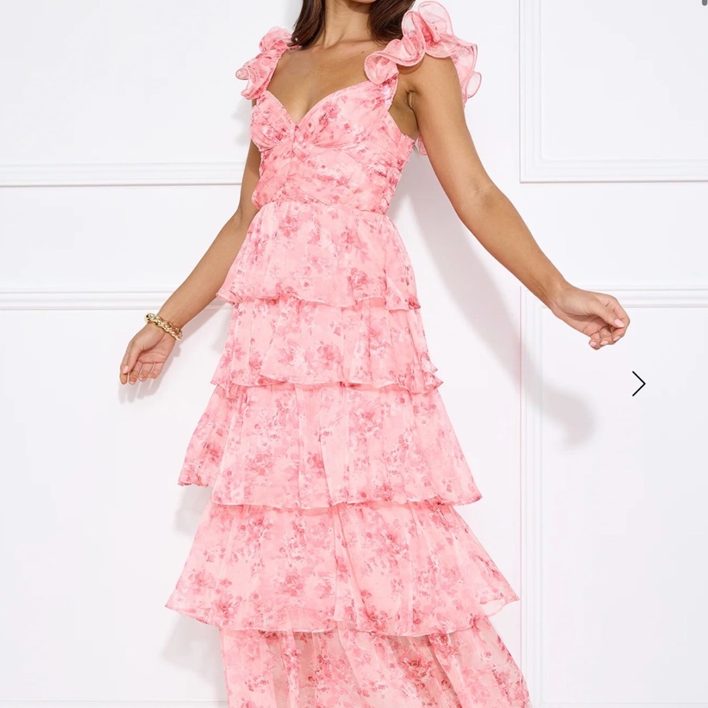 Hello Molly Floral Pink Tiered Maxi Dress